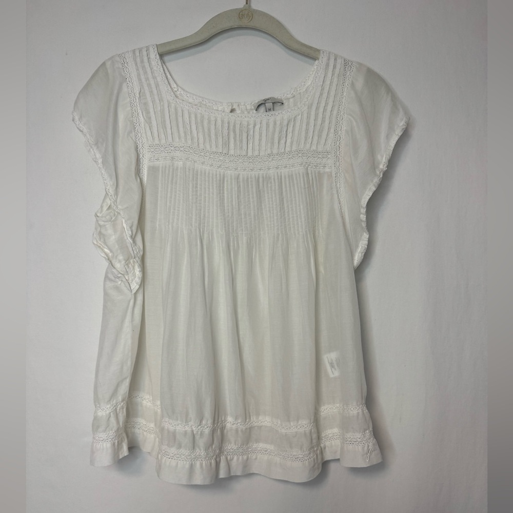 Joie Women's White Pintuck Short Sleeve Blouse Pleated Size M